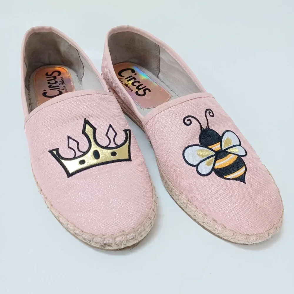 Circus by‎ Sam Edelman Queen Bee Leni Flats Pink Espadrille Slip On Womens 8.5